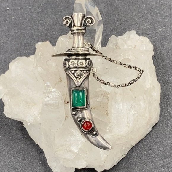 Vintage Sterling Gemstone Sword in Sheath Brooch - Picture 3 of 6